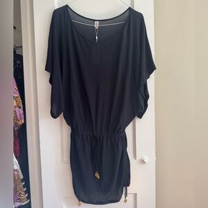 Anthropologie Black Drawstring Beach Cover-Up